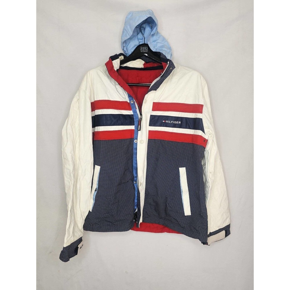 Tommy Hilfiger Men’s XL Windbreaker Jacket Rain Coat white reversible